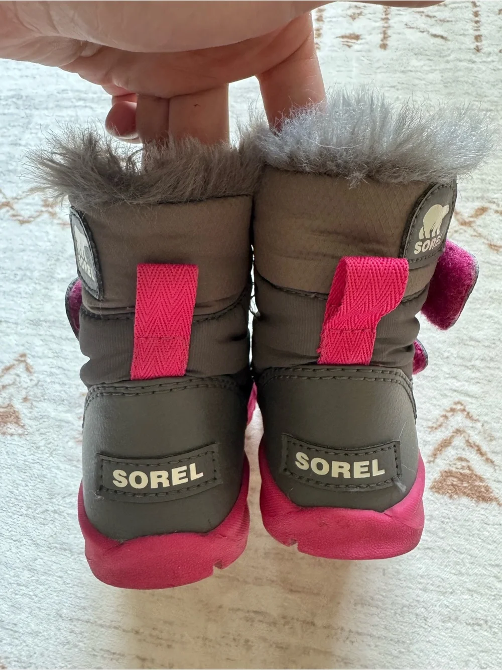 Sorel Kids' Gray and Pink Waterproof Winter Boots with Faux Fur 8